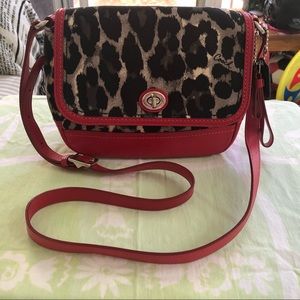 Genuine Coach Leopard print red trim purse